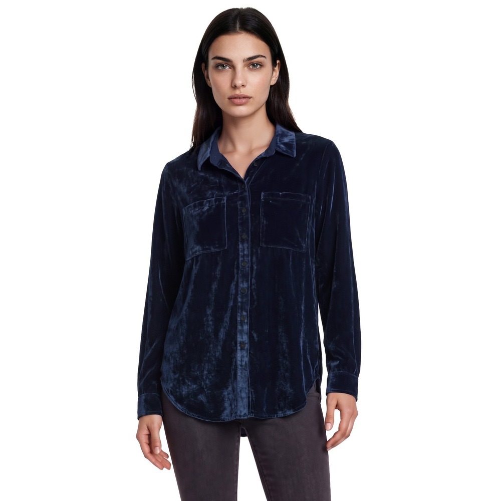 Pilcro Anthropologie Blue Velvet Button Up Shirt Womens Size XXS Long Sleeve Top